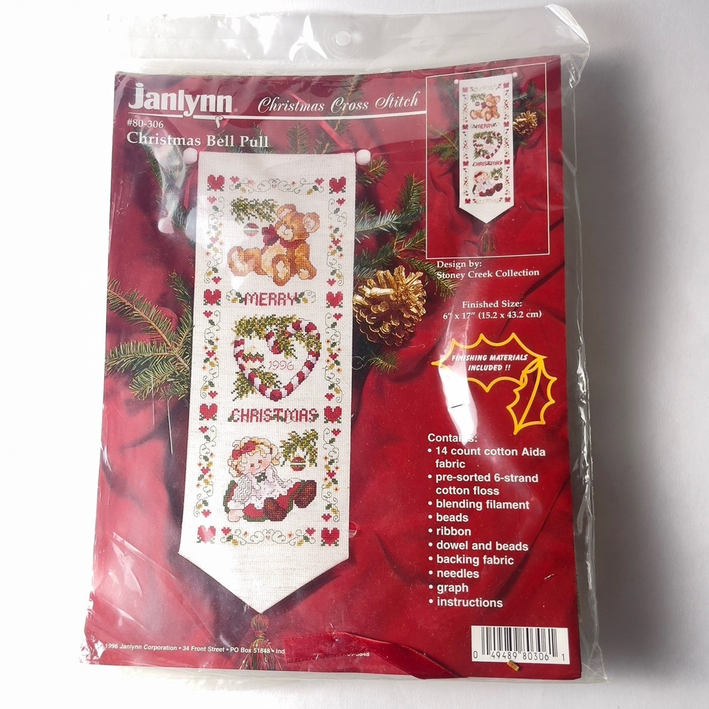 Janlynn Antique Bell Pull Christmas Cross Stitch Kit #80-306 6" x 17" 1996